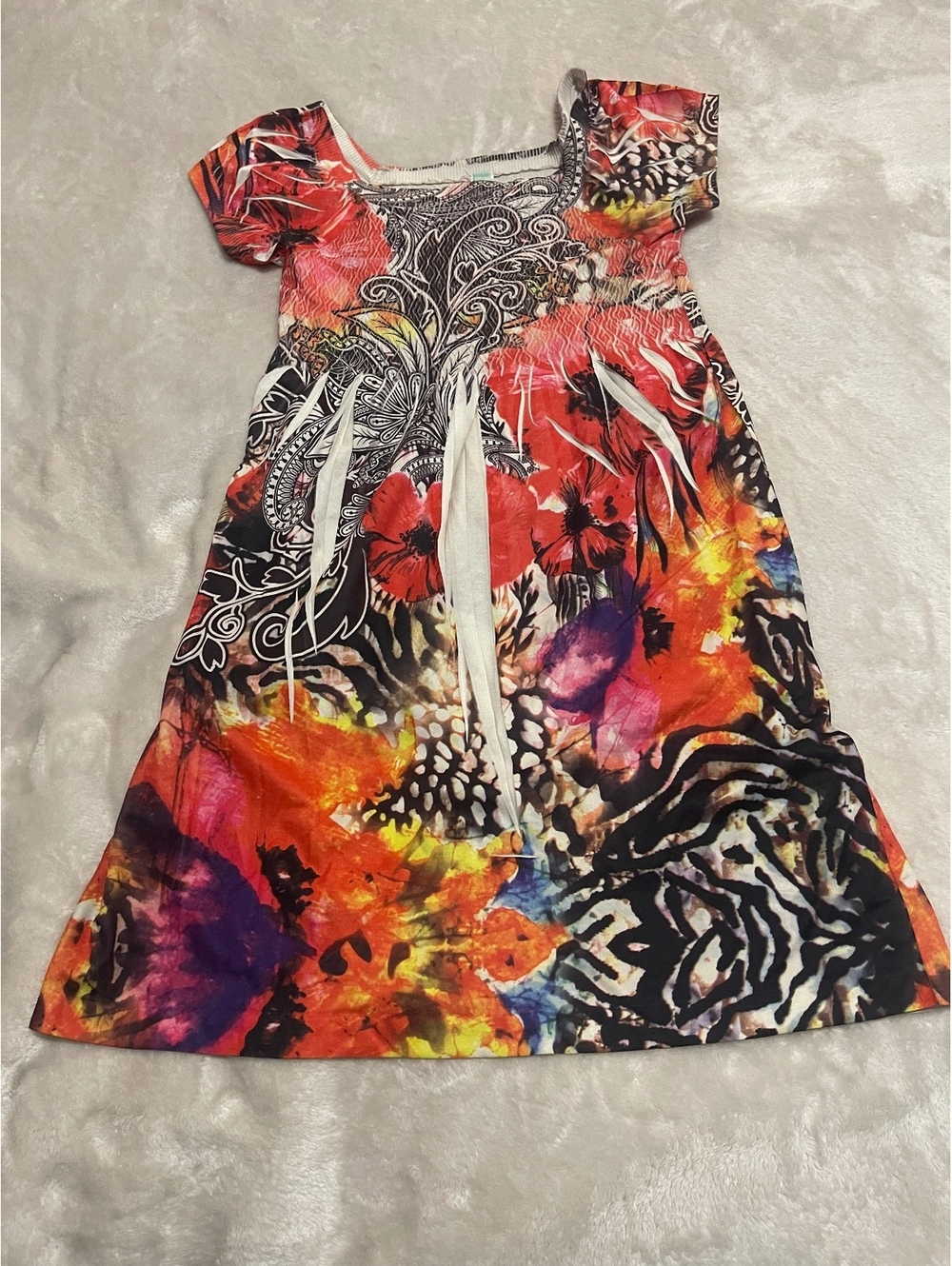 JJ Authenic M/L Vibrant Floral and Abstract Pattern Dress